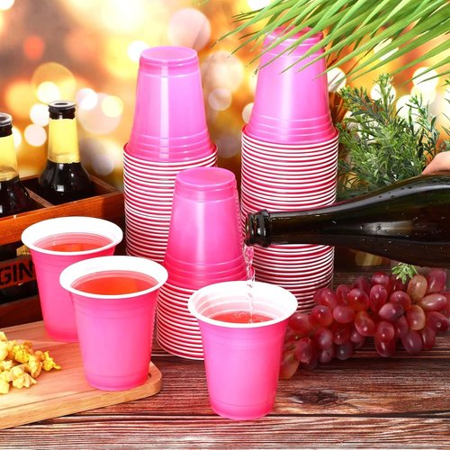 Zubebe 200 Pcs 12 oz Pink Plastic Cups Disposable Hot Pink Drinking Cups for Valentine Birthday Party Graduation Wedding Shower Indoor Outdoor Events Picnics