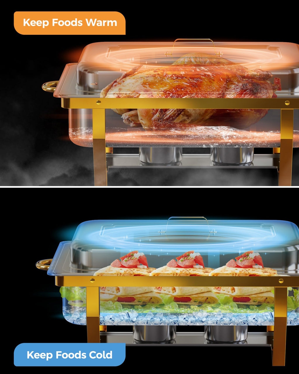 Chafing Dishes for Buffet 2 Pack 3 Pans, High Grade 9QT Chafing Dish Buffet Set, Chafers and Buffet Servers Warmers Sets for Parties, Events and Wedding
