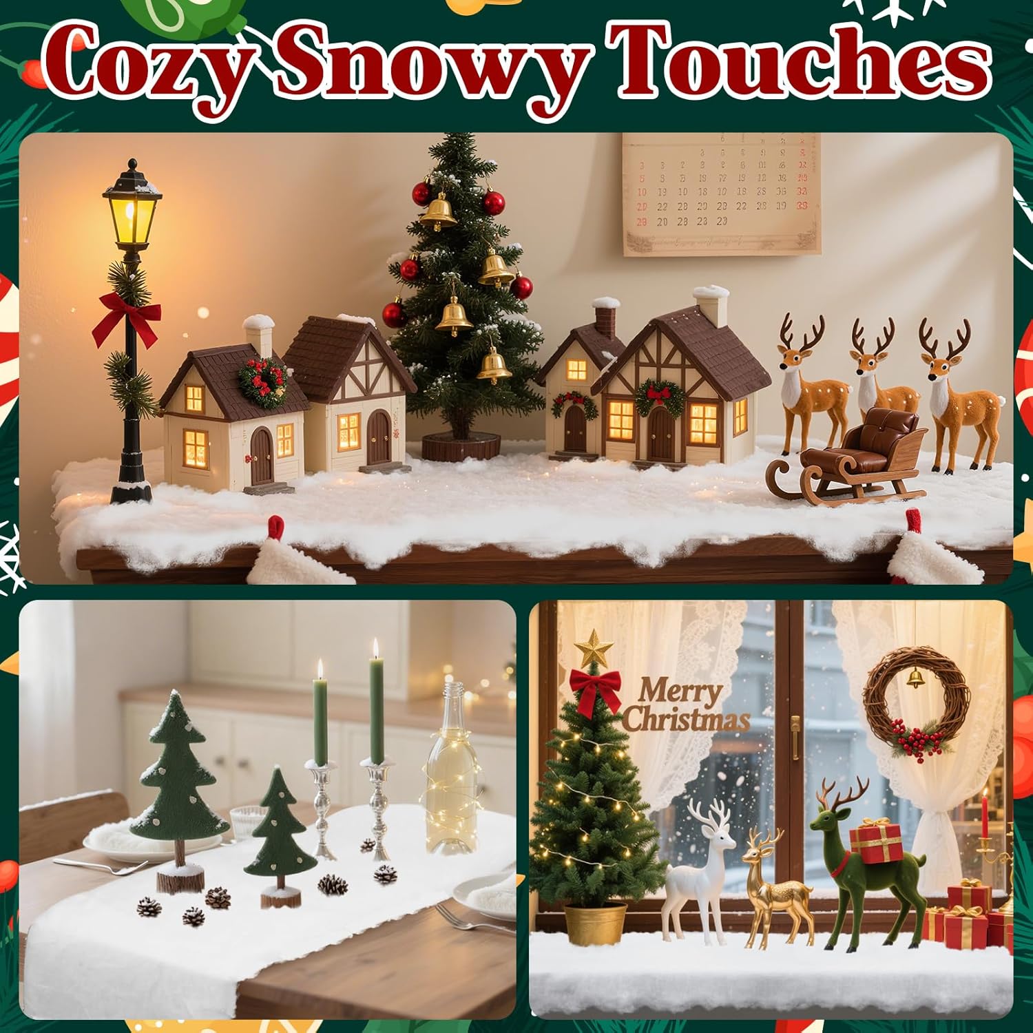 5 Pack Christmas Fake Snow Blanket - Thick 3x8 FT Fluffy White Artificial Snow for Holiday Displays & Decor