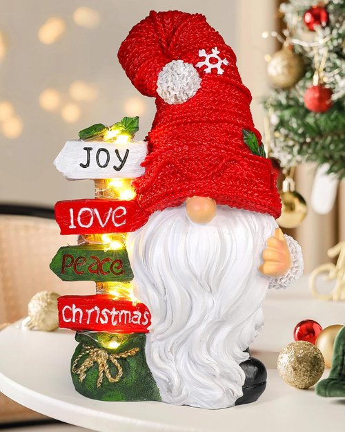 iStatue Christmas Gnome Figurine - Lighted Snowflake Sign | 9.4'' Resin Holiday Decor Gift