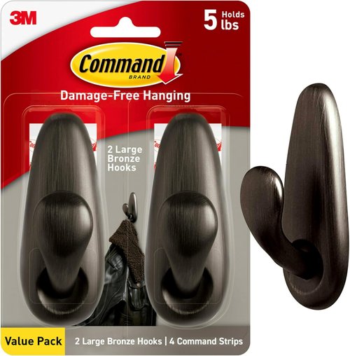 Command 5 lb Large Coat Hooks - Oil Rubbed Bronze Metal Design | Damage-Free Adhesive Strips for Home Decor