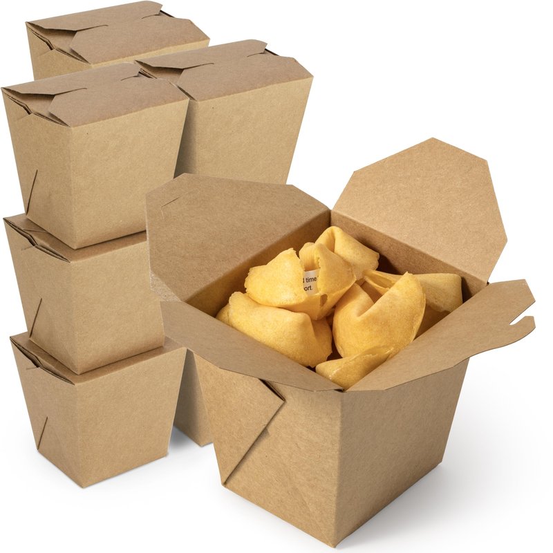Fit Meal Prep 50 Pack 8 oz Chinese Take Out Boxes - 3 x 2.5” Plain Kraft Paperboard Food Containers, Leak and Grease Resistant Pint Size Asian Rectangle To Go Boxes, Candy Buffet Box and Party Favors