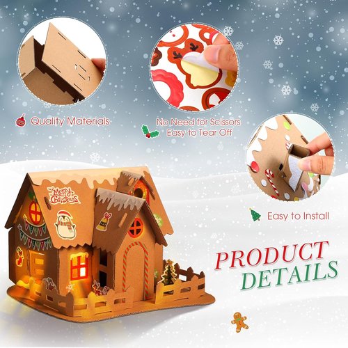 Hiboom 16-Piece Christmas Craft Kit - 3D Gingerbread House Set for Holiday Party Fun