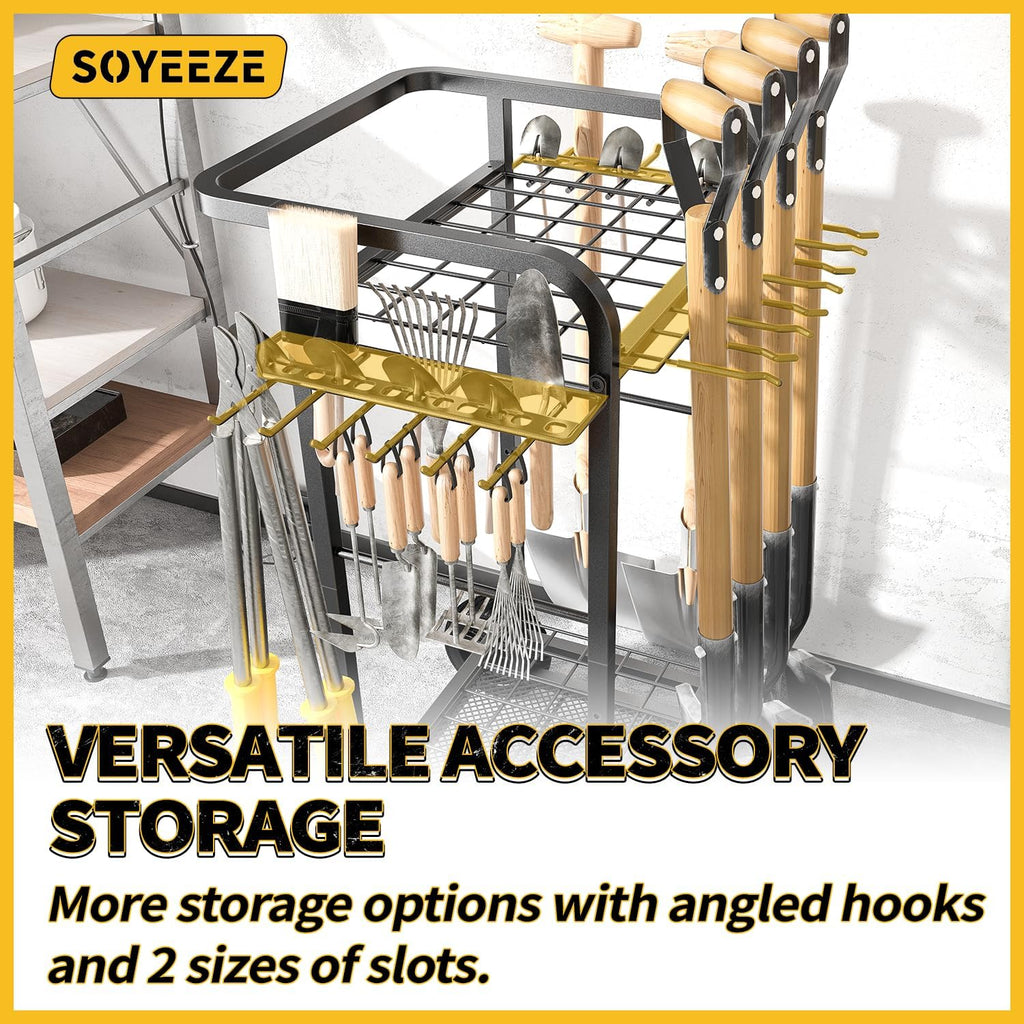 SOYEEZE Garden Tool Organizer - Heavy Duty 3-Tier Yard Tower Rack with Large Wheels | Holds 35 Tools