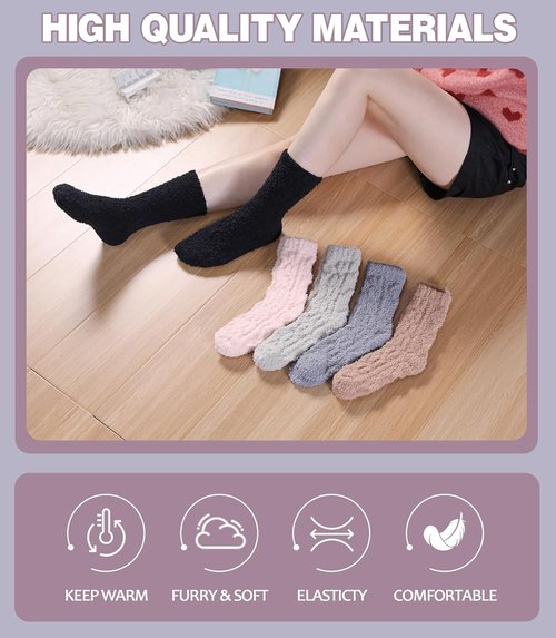 LANLEO Fuzzy Socks for Women - Soft, Cozy, Fluffy Winter Slipper Socks | Warm Microfiber Plush