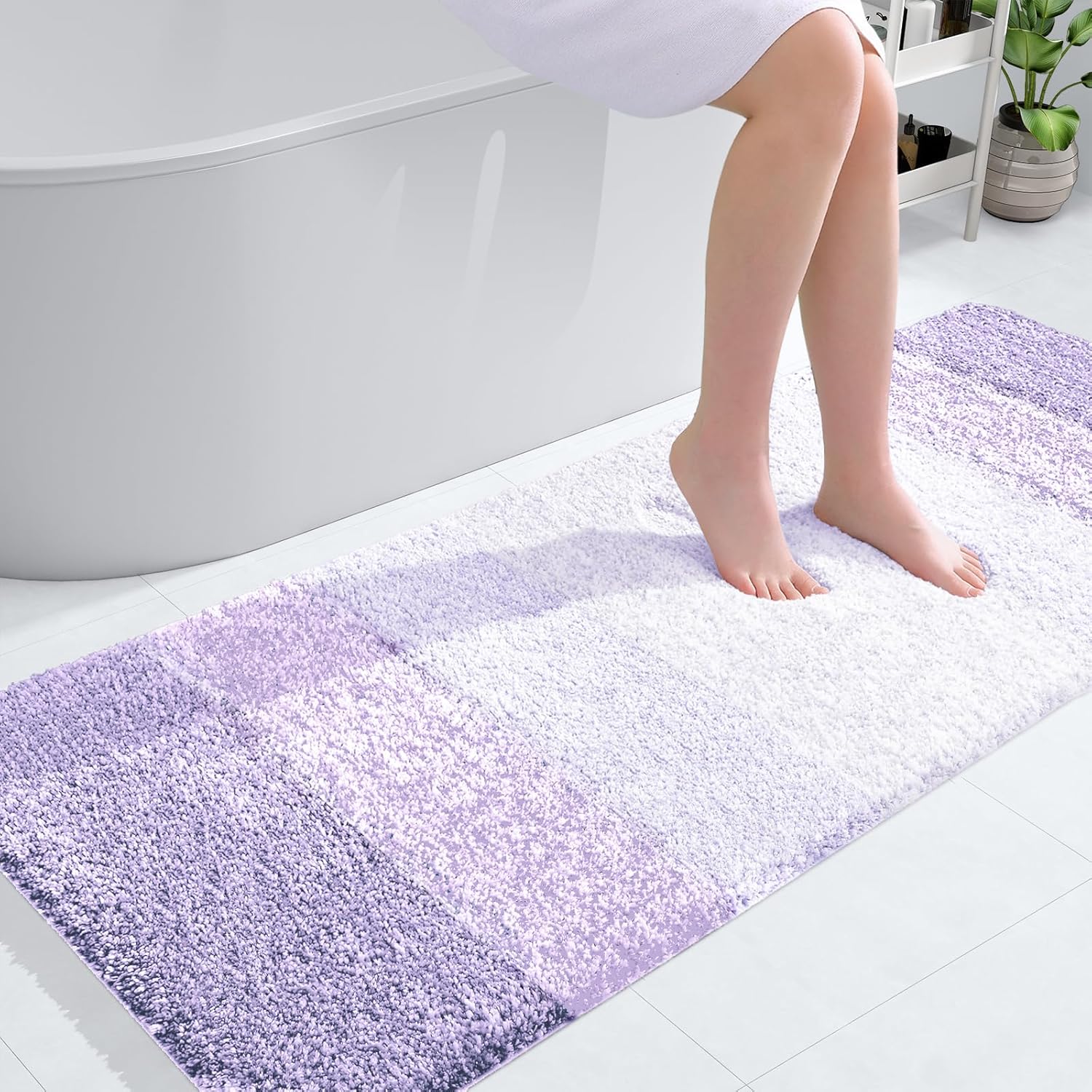 OLANLY Large Bath Rug - Extra Soft Microfiber Mat with Rubber Backing | Quick Dry, Washable, Light Purple 54x24