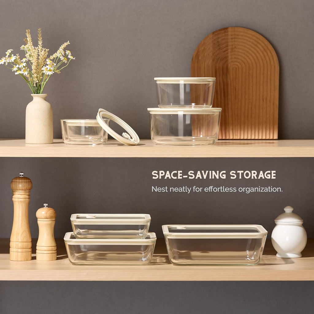 Skiennix Glass Storage Container Set - Borosilicate Glass with Tempered Lids | Airtight & Microwave Safe (Rectangular - Set of 3)