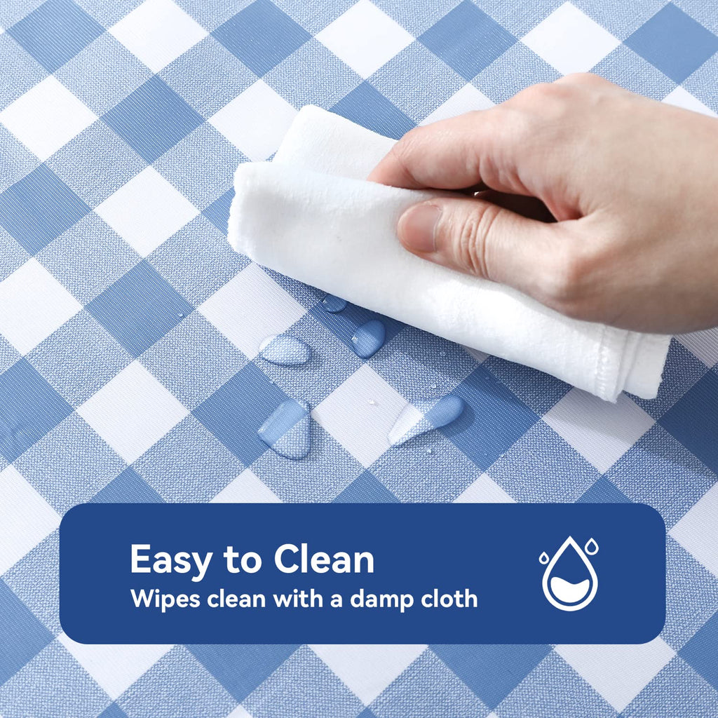 Romanstile Rectangle Vinyl Tablecloth, 100% Waterproof Buffalo Gingham Plastic Table Cloth, Heavy Duty Wipeable Checkered Table Covers for Outdoor, Camping, Picnic, Patio - 52 x 70, Light Blue