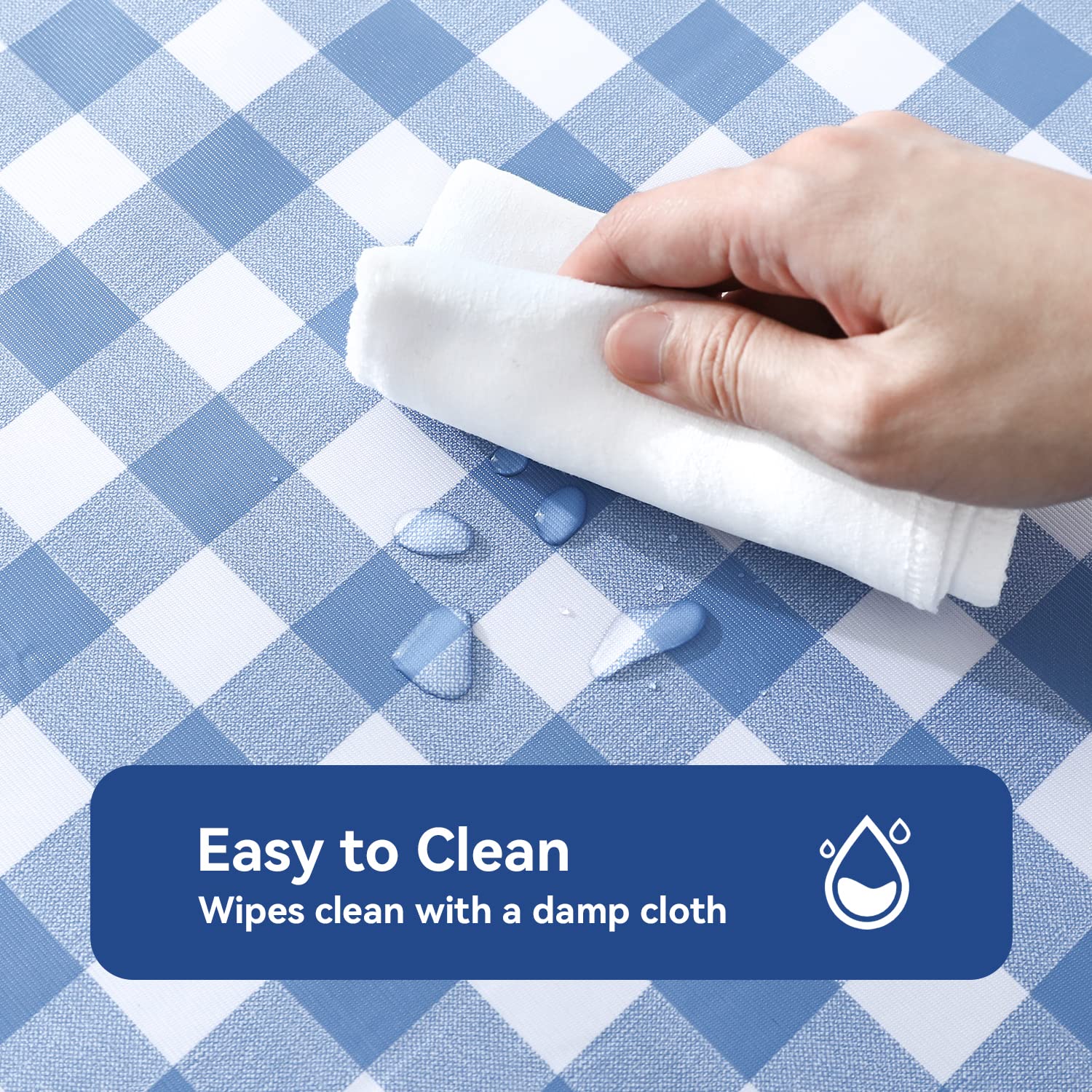 Romanstile Rectangle Vinyl Tablecloth, 100% Waterproof Buffalo Gingham Plastic Table Cloth, Heavy Duty Wipeable Checkered Table Covers for Outdoor, Camping, Picnic, Patio - 52 x 70, Light Blue