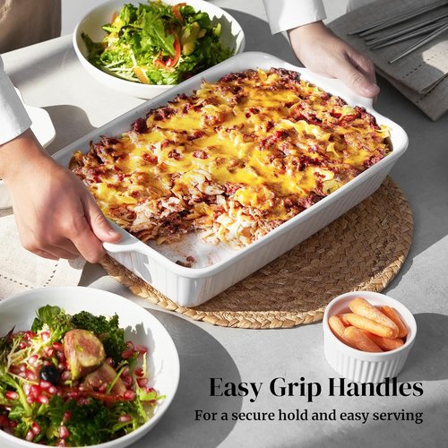 DOWAN Casserole Dishes Set - Ceramic Bakeware for Oven | 3-Piece Lasagna Pan Set in Soft White (15.6''/12.2''/8.9'')