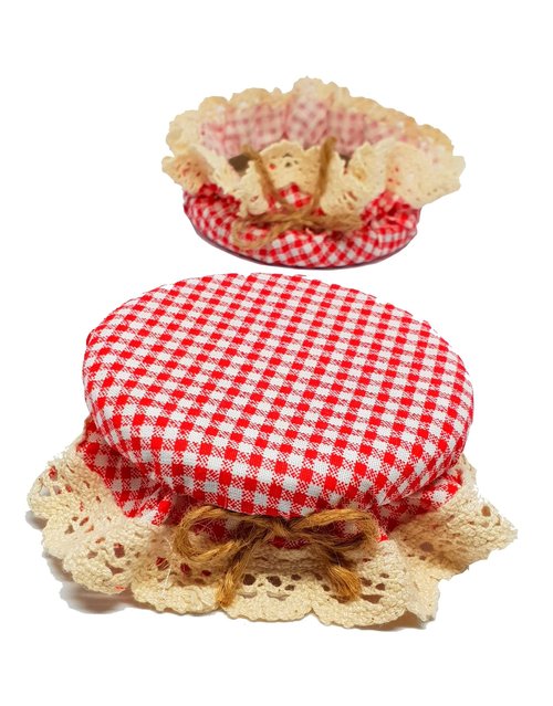 DLK - 10 Pieces Elasticated Jar Cover - 100% Cotton, Stretchy Red Gingham (Checkered) Pattern - Breathable Fermentation Lid Bowl - Reusable Elastic Cloth Covers