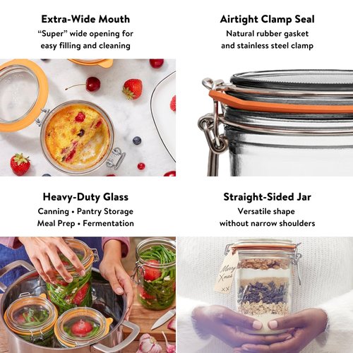 Le Parfait Super Terrine - 750ml French Glass Canning Jar w/Straight Body, Airtight Rubber Seal & Glass Lid, 24oz/Pint & Half (Single Jar)