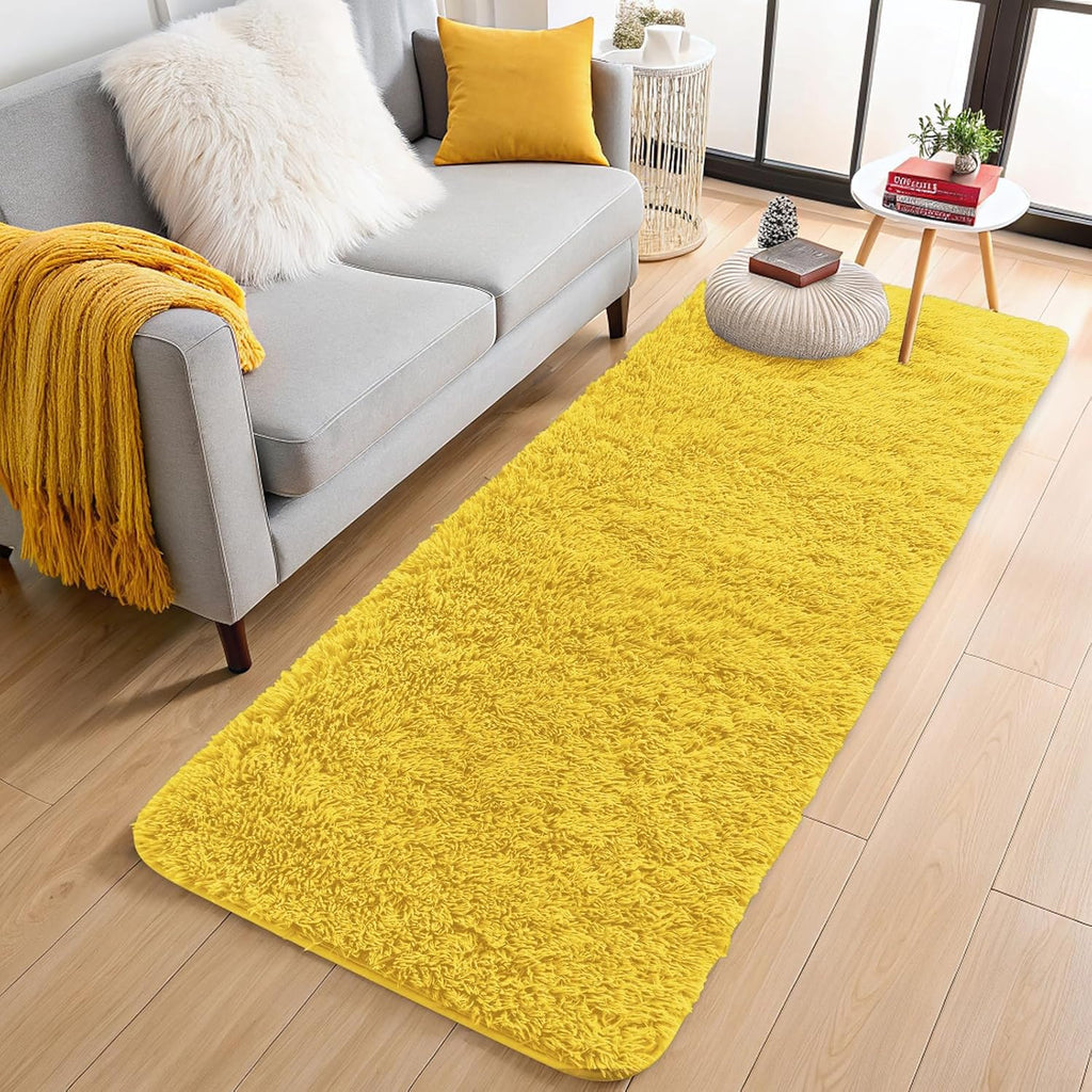 OLANLY Runner Rugs - Soft, Machine Washable 2x8 Shaggy Carpet for Hallway & Bedroom | Yellow Decor
