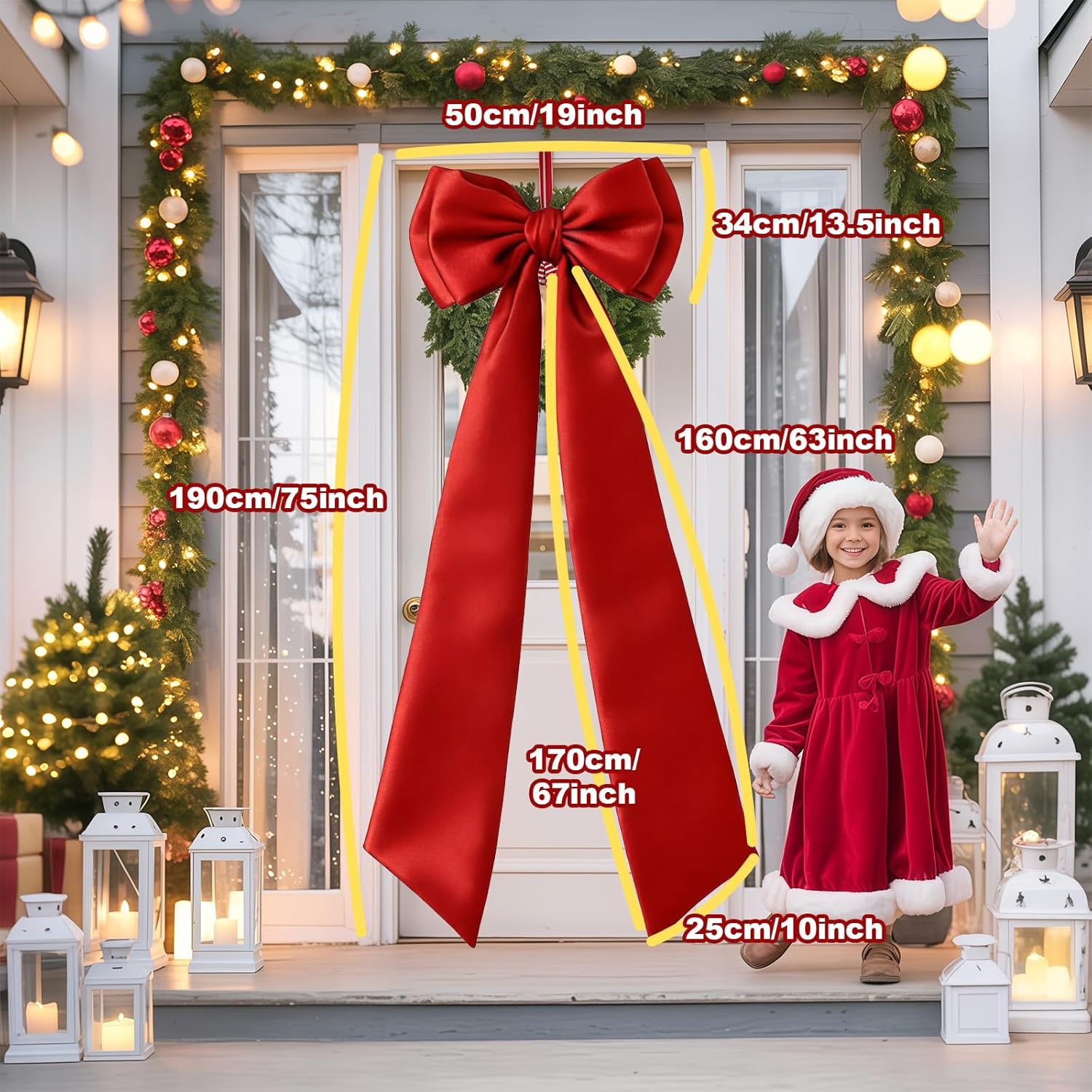 Skiennix Christmas Tree Topper Bow - Giant Red Satin Bow for Holiday Decor | 75x19 Inch Size