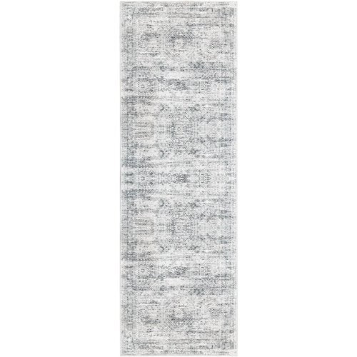 Restydon Kitchen Runner Rugs Non Skid Washable - 2.5 x 10 Runner Rug with Anti Slip Backing, Ultra-Thin Soft Rug Runner for Hallway, Bedroom, Living Room (2'x10', Grey/Ivory)
