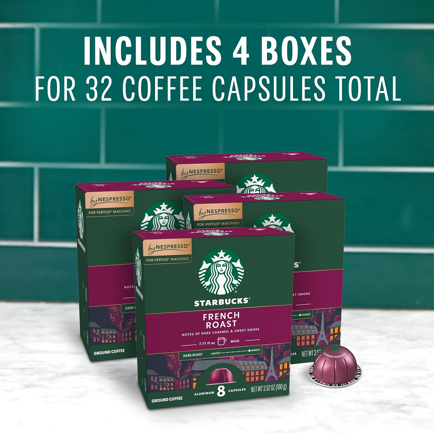 Starbucks by Nespresso Vertuo Dark Roast Coffee Pods - French Roast, 32-Count, Brews 7.8 Oz.