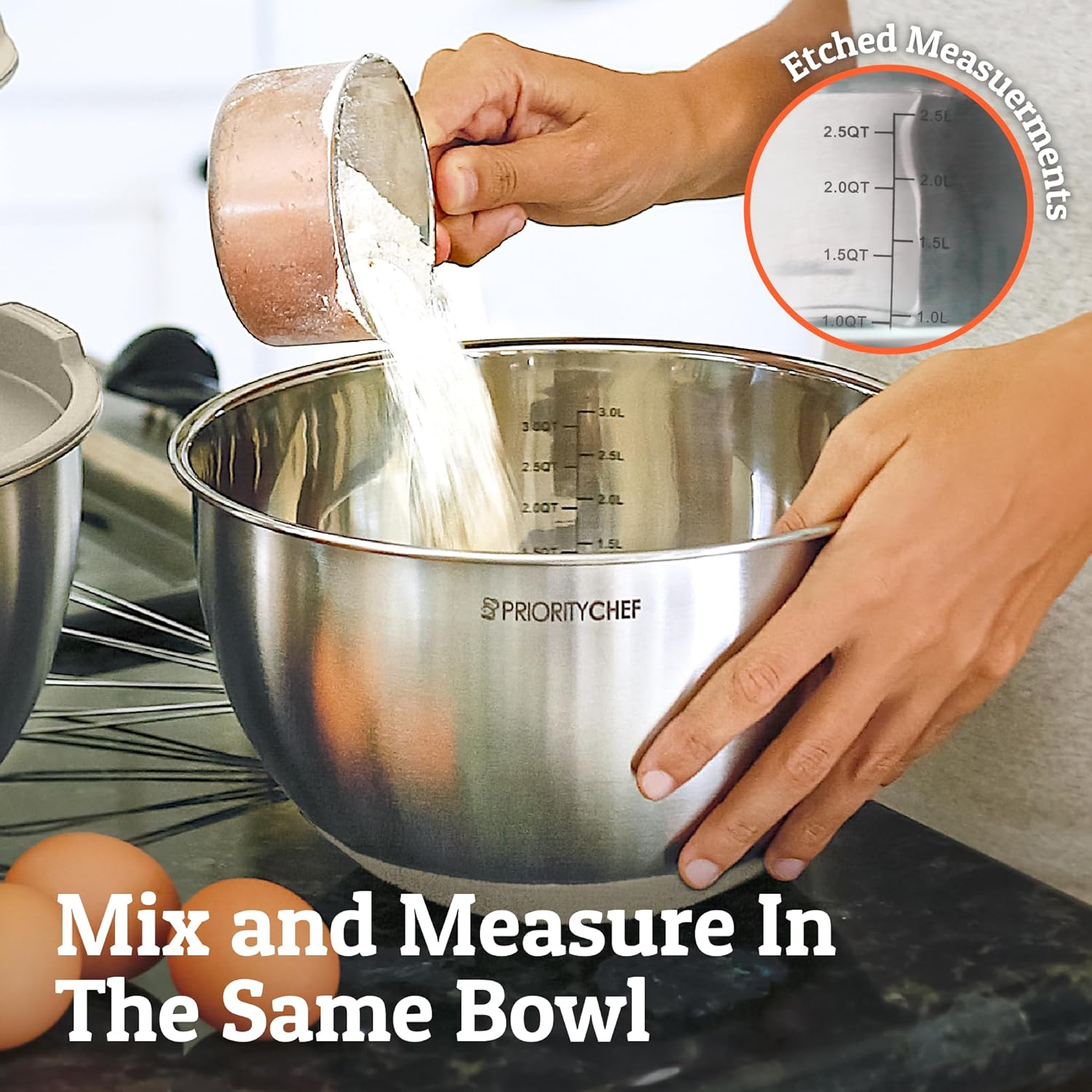 Priority Chef Premium Mixing Bowls Set - Airtight Lids, Non-Slip Base, 5 Nesting Bowls (1.5-5 Qt) - Khaki