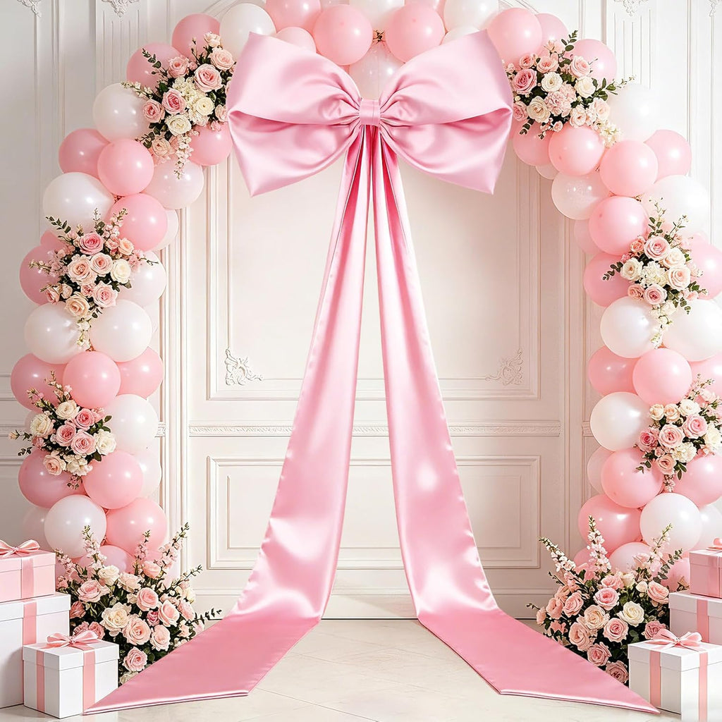 Regine Switzerland 27" x 122" Giant Pink Bow - Satin Bow with Long Streamers for Birthday & Holiday Decor