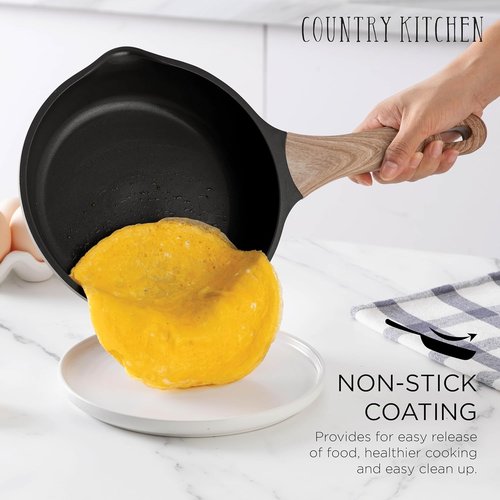 Country Kitchen Nonstick Pots and Pans Set - 14-Piece Cast Aluminum Cookware Set in Grey with Utensils