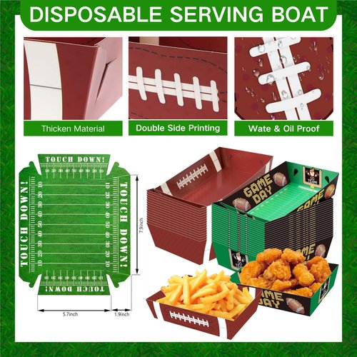 Glazeal 48Pcs Football Party Supplies, 36pcs Disposable Football Paper Trays Plates with 12pcs Popcorn Box for Football Theme Party Favors Gameday Birthday Sport Party Decor