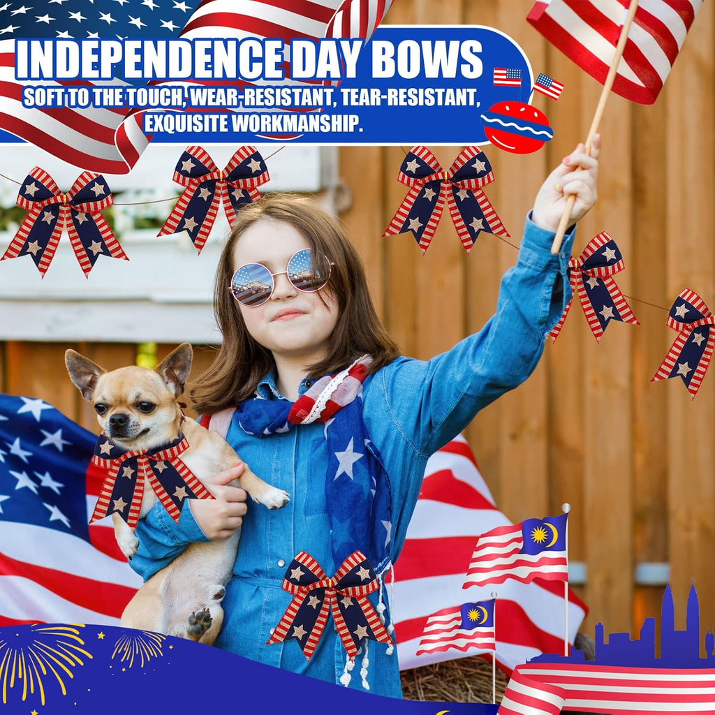 Regine Switzerland 12 Pcs 4th of July Bows - 6 Inch Patriotic Burlap Decor for Independence Day | Red, White, Blue