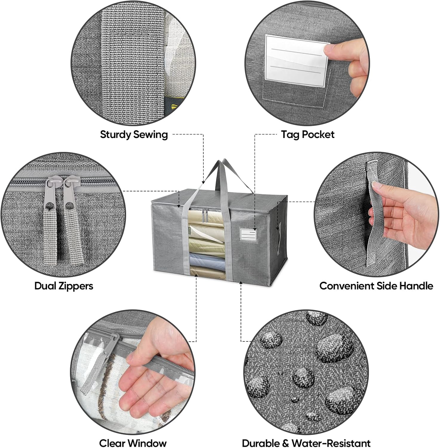 BALEINE 6-Pack Heavy-Duty Oversized Moving Bags - Reinforced Handles for Storage | Gray with Window