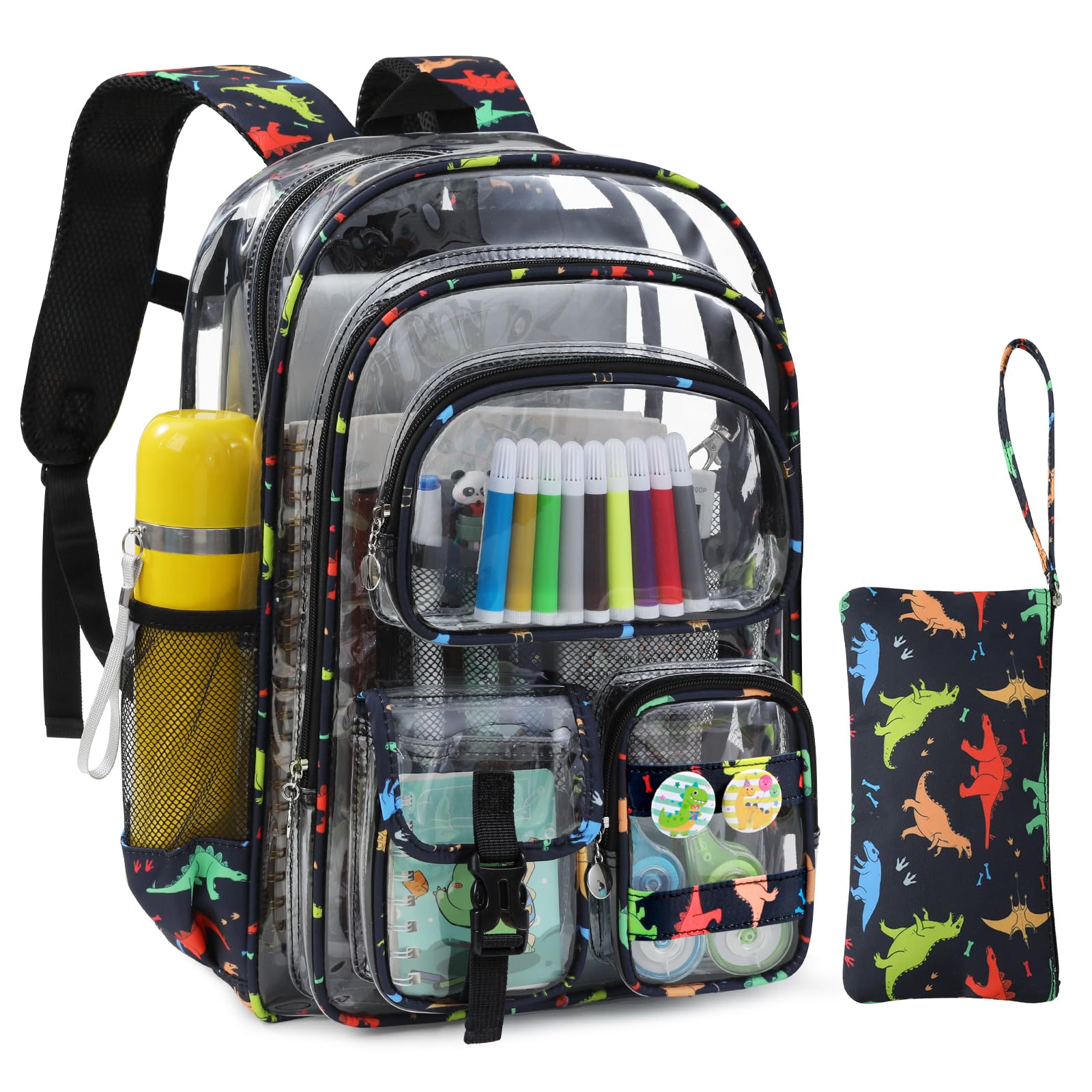 Unineovo Clear Backpack Heavy Duty, Clear Bookbag with Pencil Case, Large See Through Backpack Plastic Transparent Backpacks for Primary College Work Travel