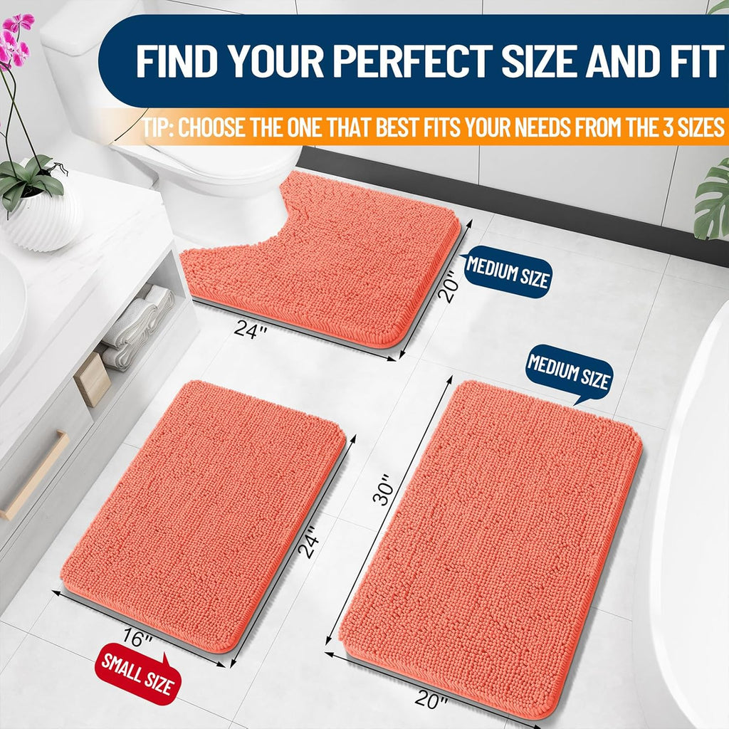 OLANLY Bath Rugs - Extra Soft Chenille | Quick-Dry, Machine Washable | 30x20 Coral Floor Mat