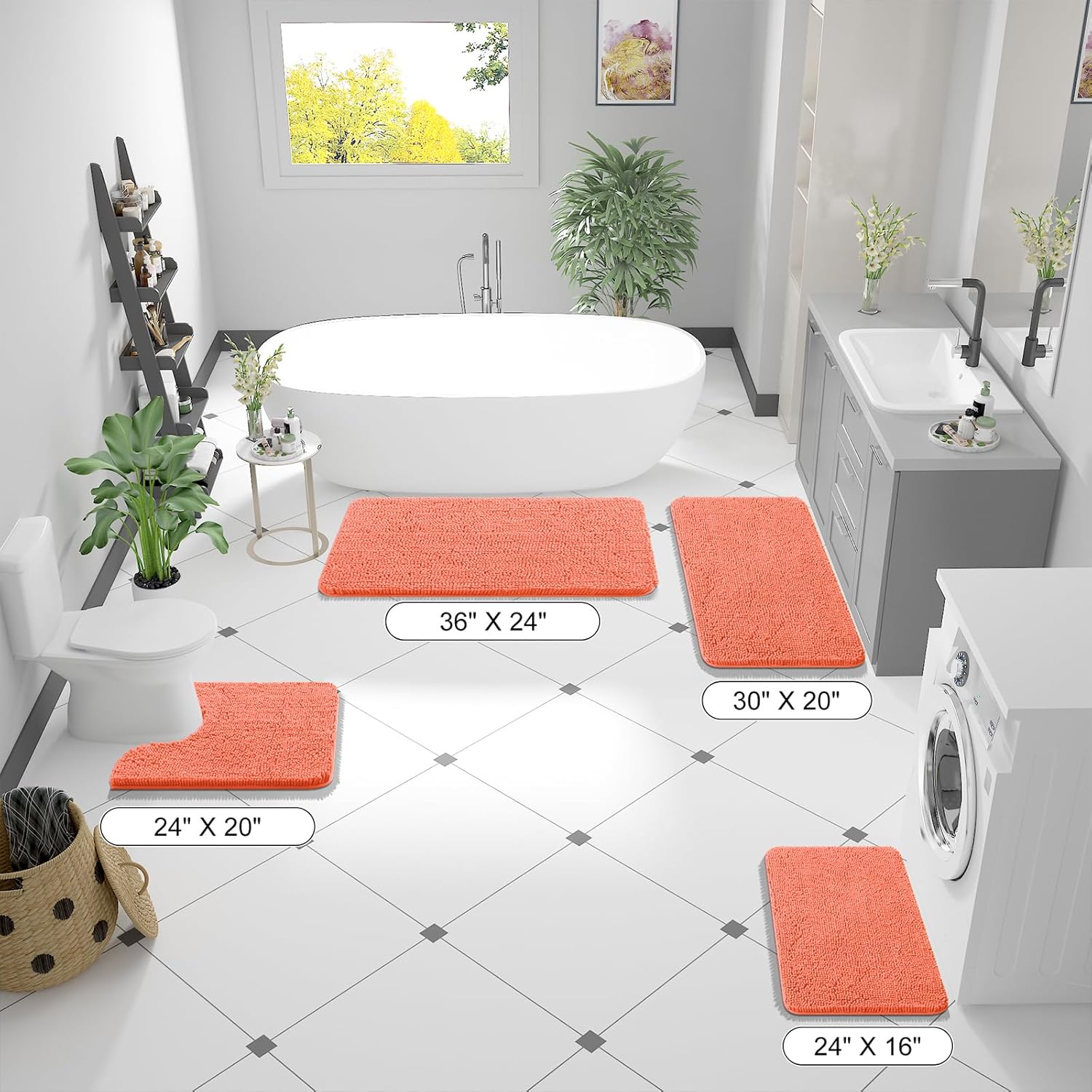 OLANLY Bathroom Runner Rugs - Extra Soft Chenille Bath Mats | Quick-Dry, Machine Washable, Coral 47x17