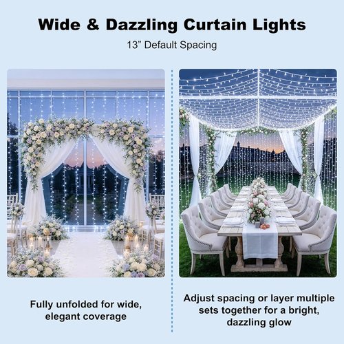 JMEXSUSS Curtain Lights - 900 LED White String Lights with Remote | 9.5x29.5ft Indoor/Outdoor Decor