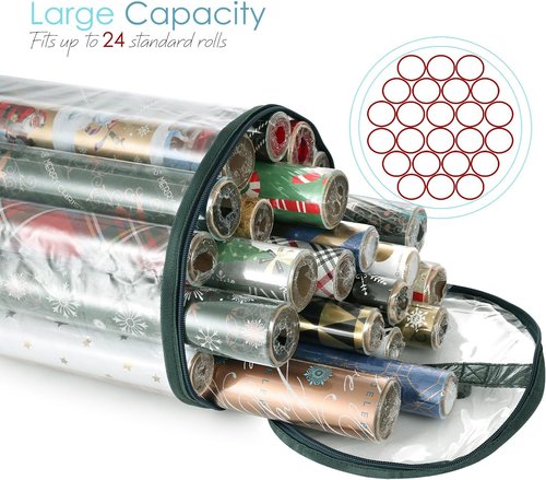 Hearth & Harbor Wrapping Paper Storage Container - Tear-Proof Organizer Holds 14 Rolls | Clear Design