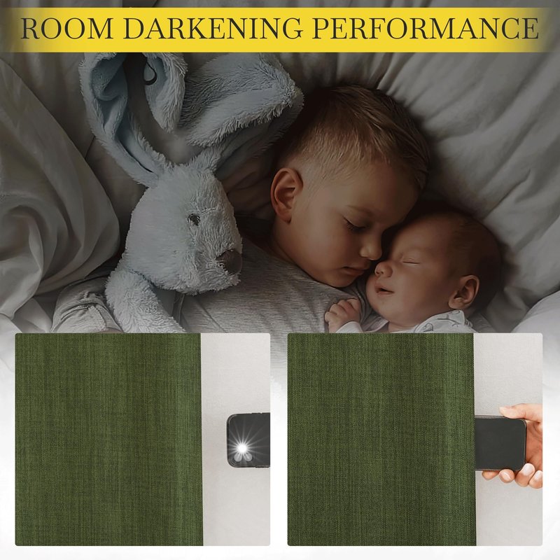 NICETOWN Room Darkening Froest Green Curtains 96 inches Long 2 Panels, Rod Pocket/Back Tab/Hook Belt Faux Linen Light Blocking Noise Canceling Window Drapes for Living Room/Bedroom, W50 x L96