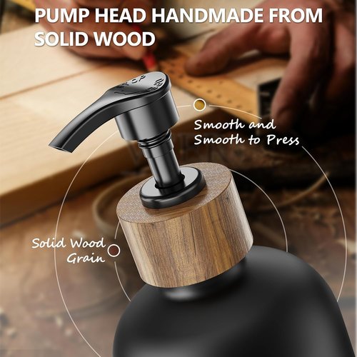 Cisily Dish Soap Dispenser Set - Vintage Black Glass Bottles with Adjustable Sponge Holder | 2 Pack, 16.9oz