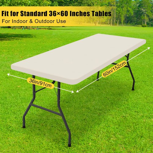 Smiry Rectangle Tablecloth, Elastic Fitted Flannel Backed Vinyl Tablecloths for 6ft Folding Tables, Waterproof Wipeable Table Covers for Indoor, Outdoor, Picnic and Camping (Beige, 36"x72")