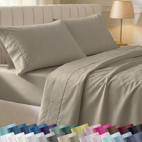 California Design Den Queen Size Bed Sheets Set - 100% Cotton, Silky Smooth Sateen, Deep Pockets - Taupe