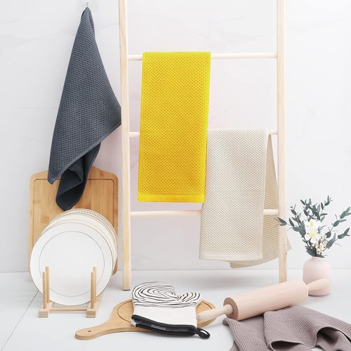 Homaxy 100% Cotton Kitchen Dish Towels - Ultra Soft & Absorbent Quick Drying, 13 x 28 Inches, Yellow - 4-Pack