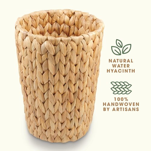 84ECO Wicker Trash Cans - Stylish Rattan Waste Baskets for Bathroom & Bedroom | Natural 2 Gallon (2-Pack)