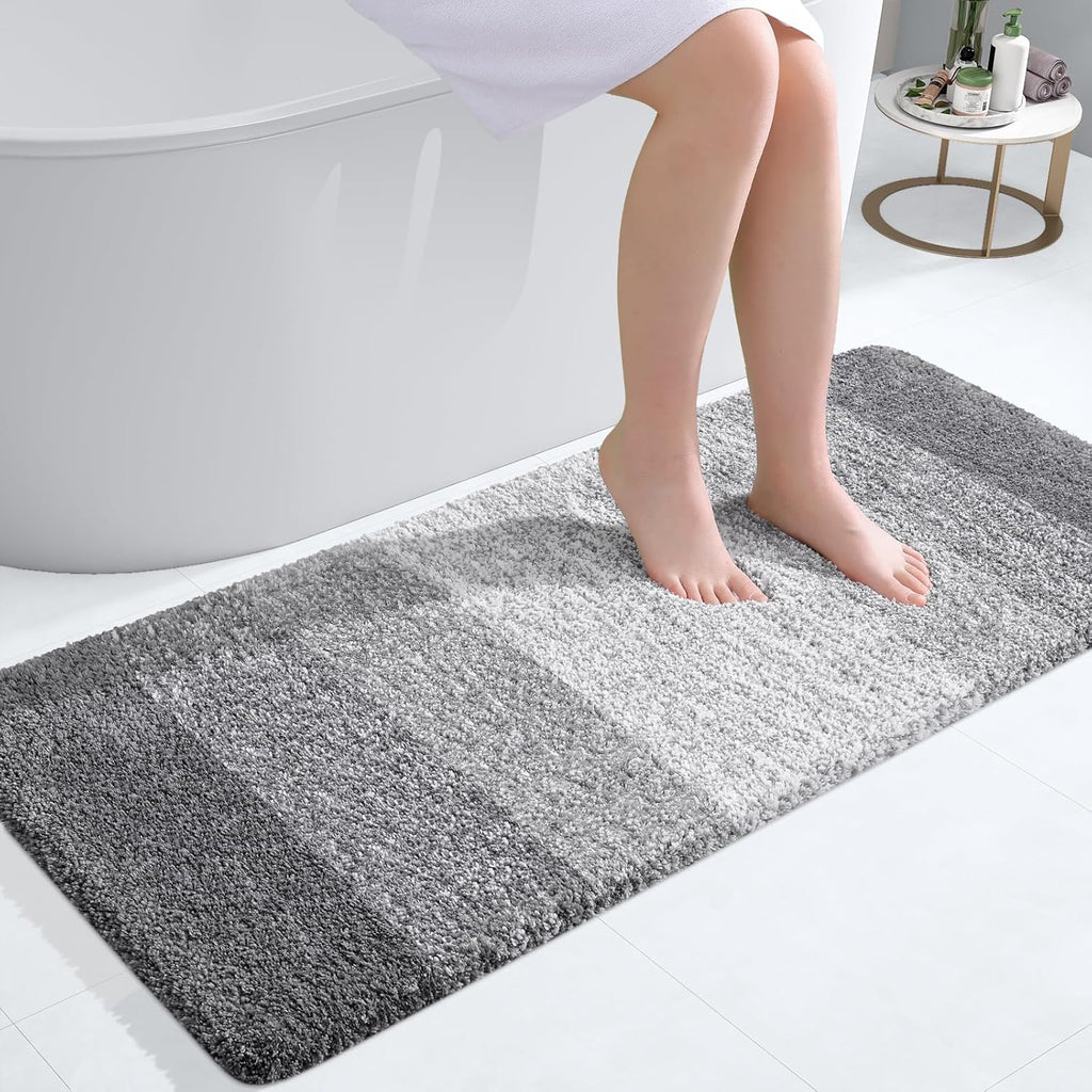 OLANLY Bathroom Rug Mat - Extra Soft Microfiber Non-Slip Bath Runner 47x20 | Machine Washable Grey