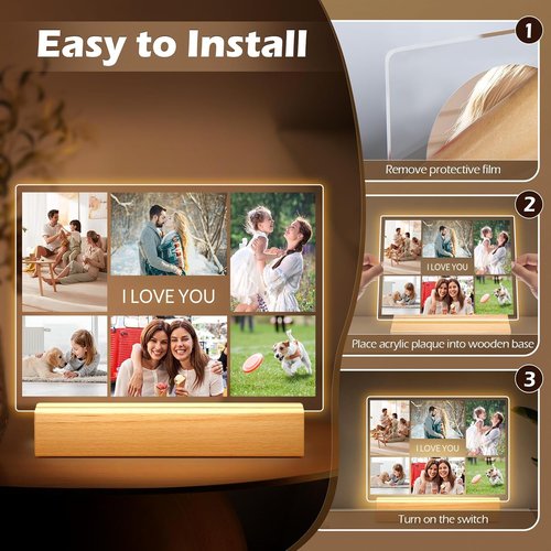 Greysky Custom Picture Frames - Personalized Photo Frame with Night Light | Perfect Anniversary & Birthday Gift for Him or Her