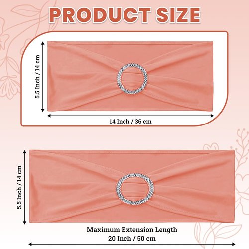 MDS Spandex Chair Sashes - Premium Stretch Covers with Buckle Slider for Weddings & Events | Coral Peach, Pack of 100