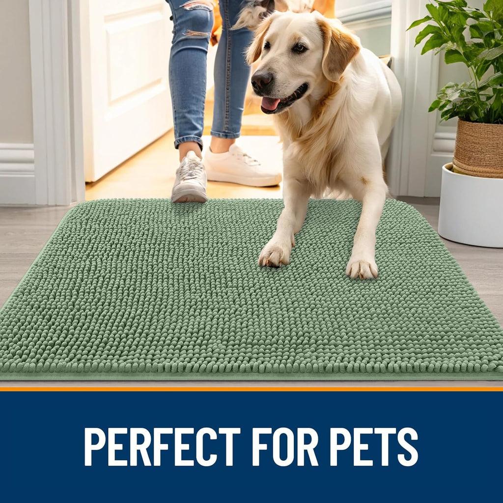 OLANLY Dog Door Mat - Absorbent Non-Slip Washable Doormat for Muddy Paws | 70x32 Olive Green