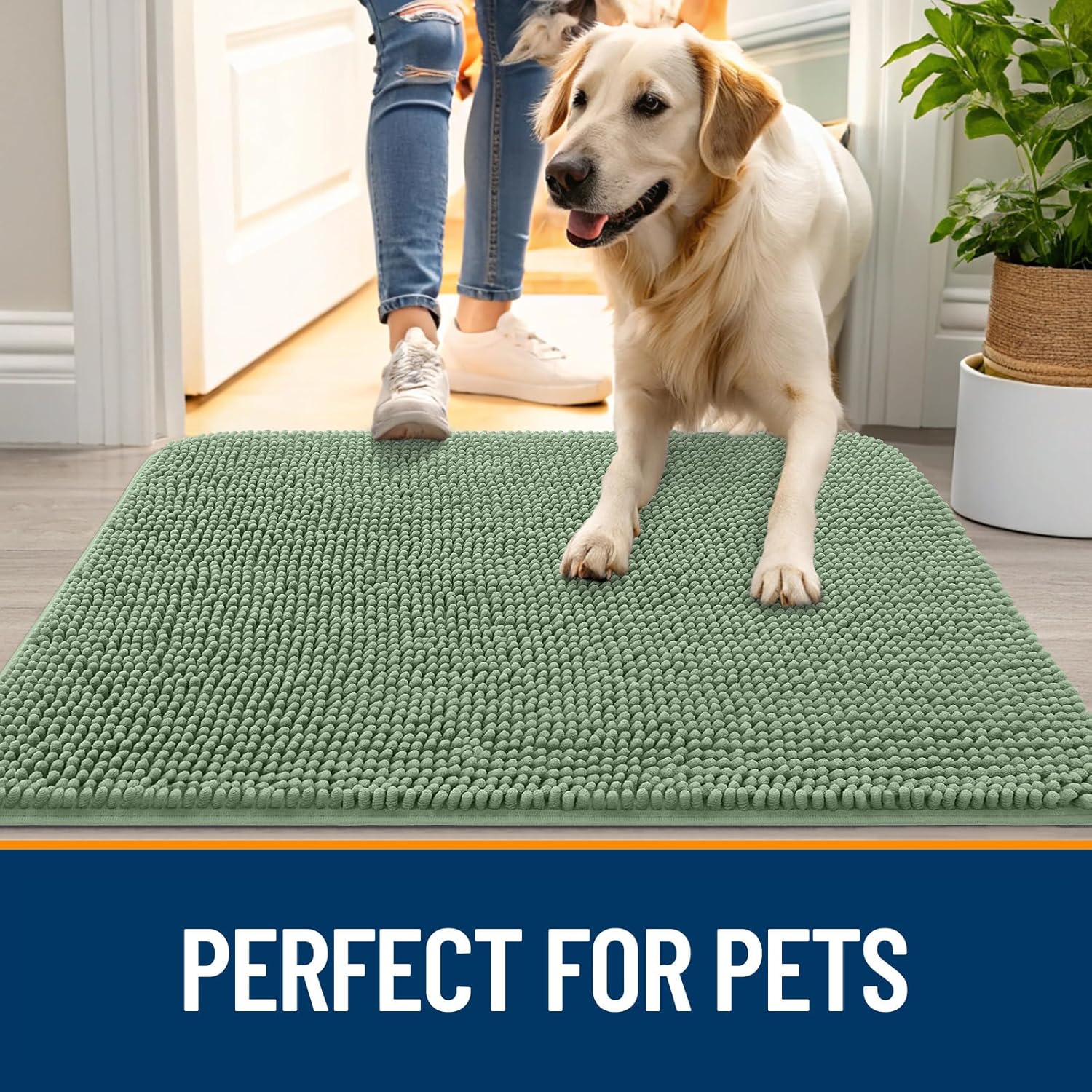 OLANLY Dog Door Mat - Absorbent Non-Slip Washable Doormat for Muddy Paws | 70x32 Olive Green