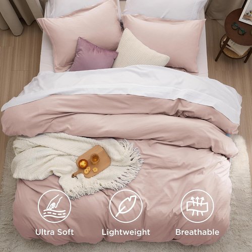 Bedsure Twin Duvet Cover Set - Rose Pink Extra Soft Bedding, 68x90 Inches with Zipper Closure & Pillow Sham