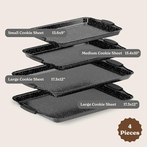 Country Kitchen Nonstick Bakeware Set - Heavy Duty, Easy Release, Stackable Design | Black, 4 Pieces
