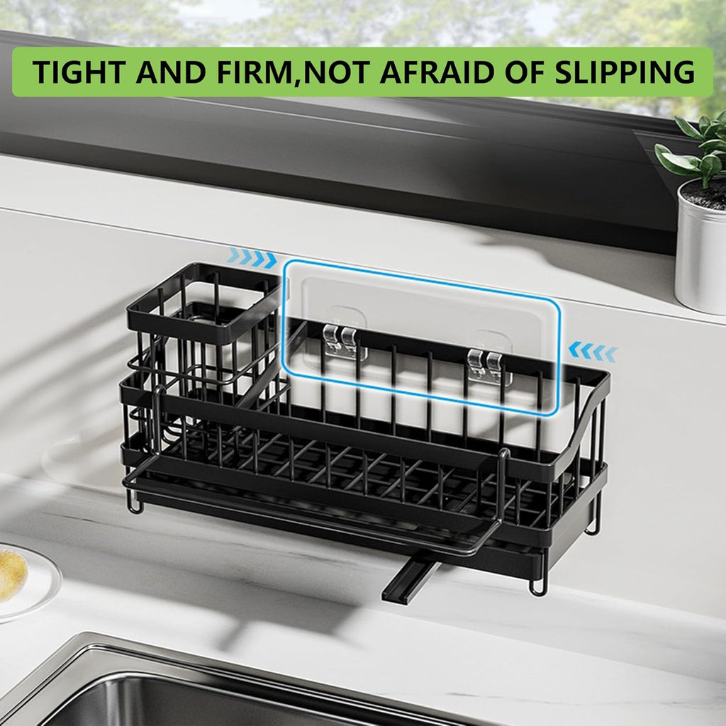 Skiennix Kitchen Sink Caddy Organizer - Rustproof Sponge Holder with Brush & Soap Dispenser | Multi-Functional Countertop Storage