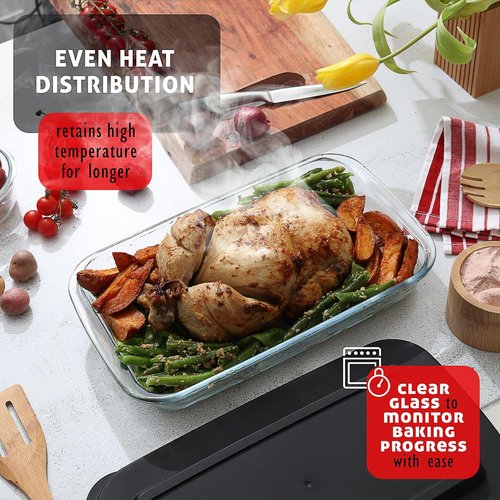 EATEX 8-Piece Deep Glass Casserole Dishes - Oven Safe Bakeware with Plastic Lids | Ideal for Lasagna & Leftovers