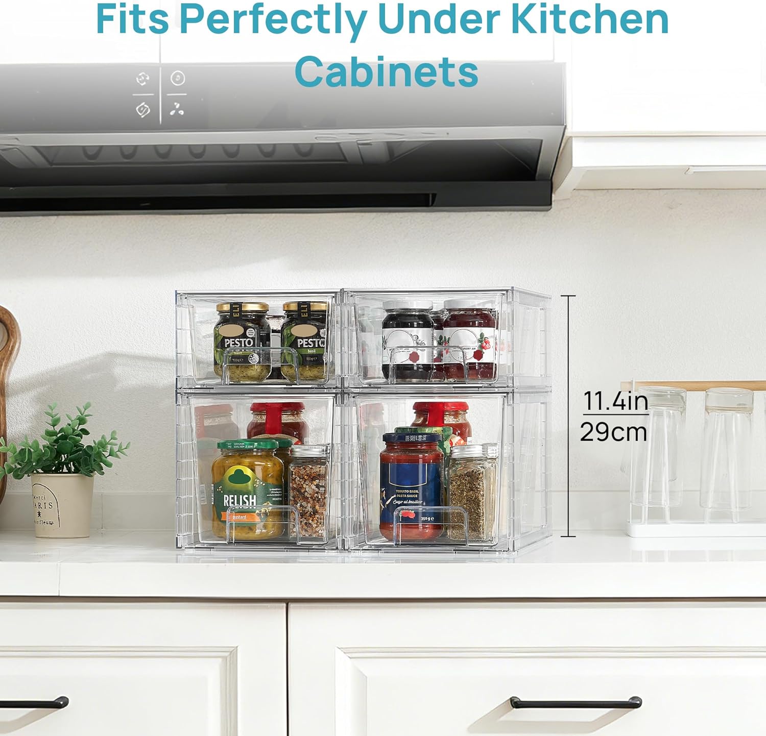 Vtopmart Clear Stackable Storage Drawers - Easy Assembly Organizers for Kitchen & Bathroom | 4 Pack