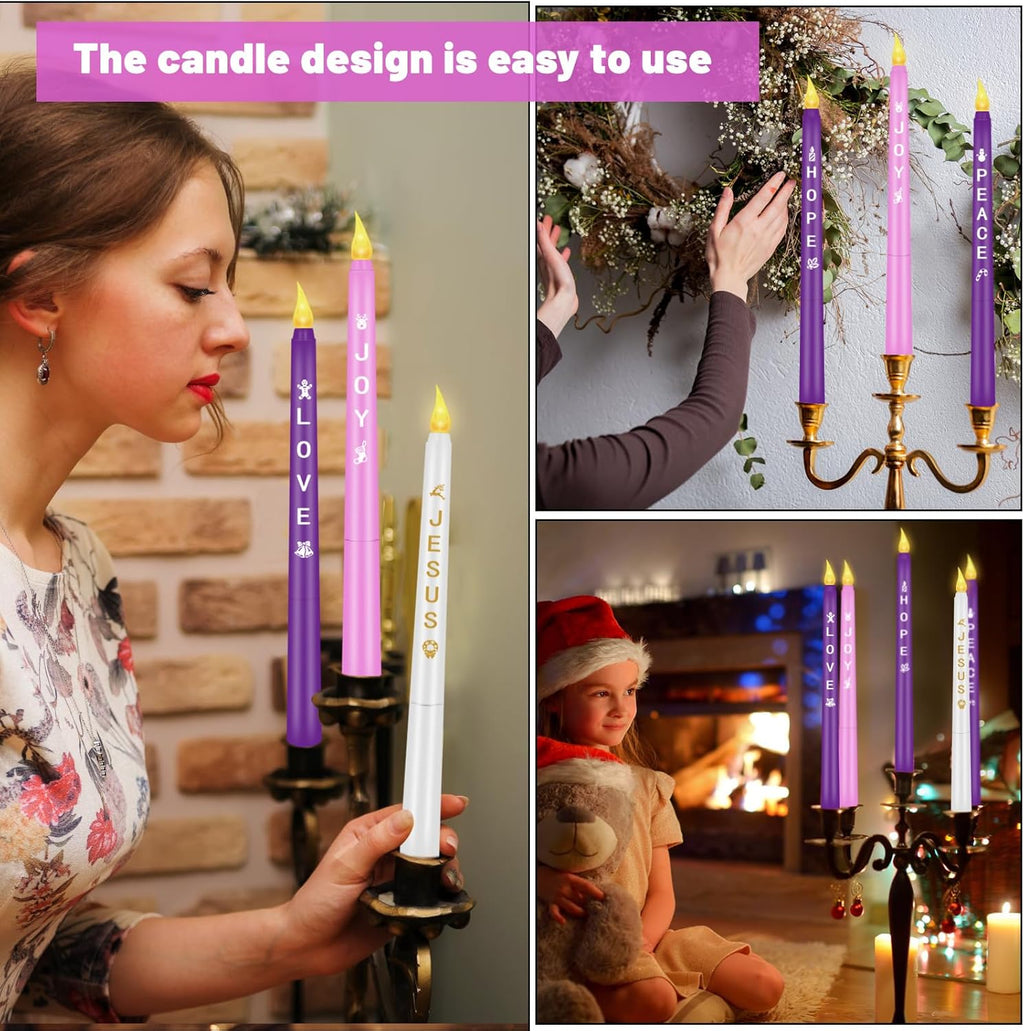 RGQSUN Flameless Advent Candles - Set of 5 Battery Operated Flickering Taper Candles for Christmas Decor