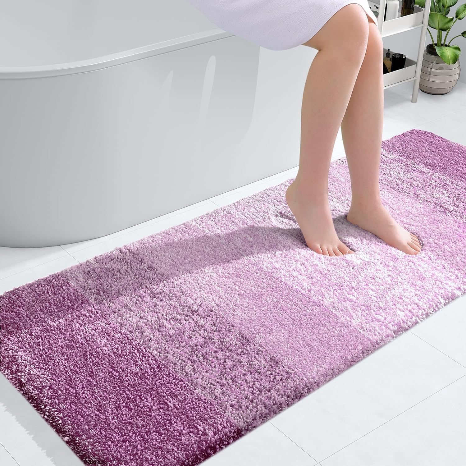 OLANLY Bathroom Runner Rugs - Extra Soft Microfiber Bath Mats | Quick Dry, Washable, 54x24, Pinkish-Purple
