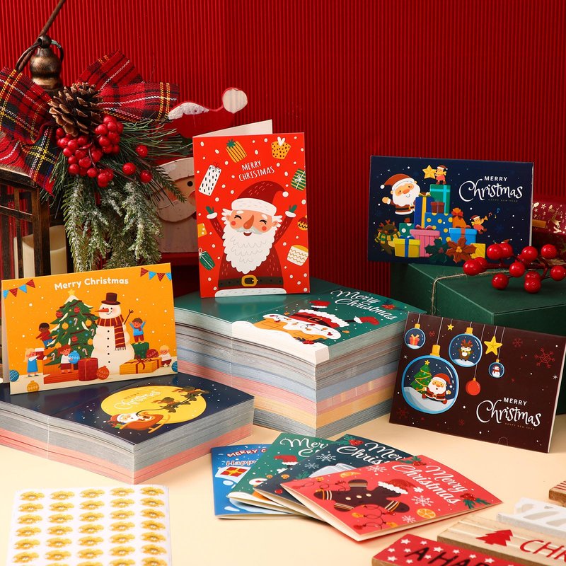 Fulmoon 360 Set Christmas Cards with Envelopes Stickers Blank Inside Christmas Cards Bulk Boxed Vintage Christmas Cards Boxed Christmas Cards Merry Christmas Cards with 360 Envelopes and Stickers